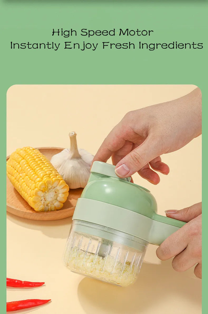 4-In-1 Electric Vegetable Cutter Set: Handheld Wireless Electric Garlic Masher