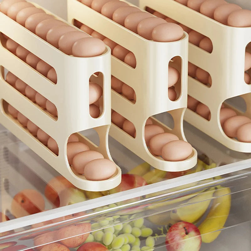 4-Layer Automatic Rolling Egg Holder for Fridge