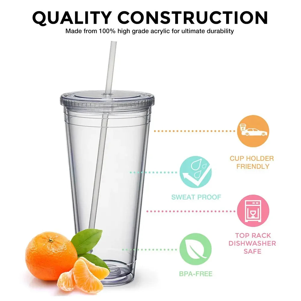 Clear Tumbler with Straw – Double-Layer Reusable Cup