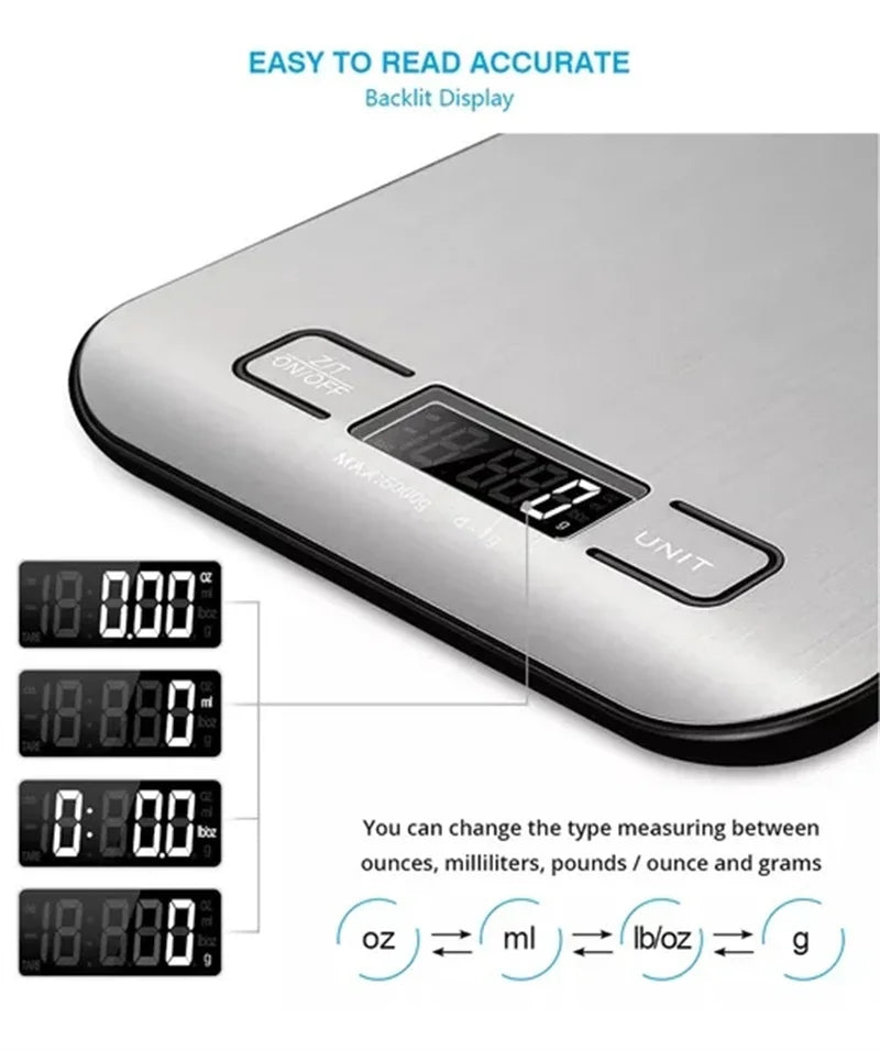 ✨ Precision Digital Kitchen Scale – 5kg/10kg, Stainless Steel, USB Rechargeable 📏🍽️