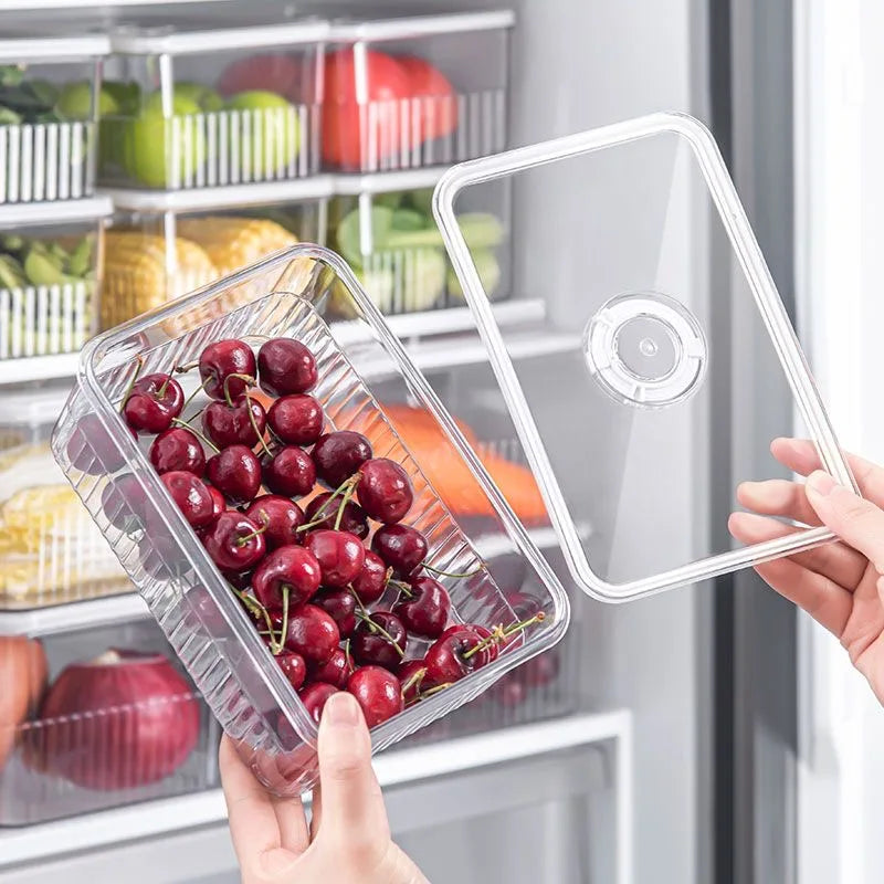 ✨ Transparent Fridge Organizer - Fresh Produce Storage Baskets (Set of 3) | Keep Fruits &amp; Vegetables Fresh Longer 🍎🥦