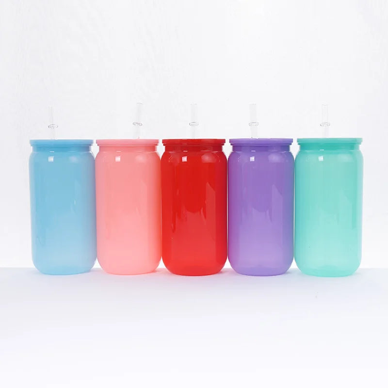 16oz Colorful Plastic Tumbler with Lids & Straws