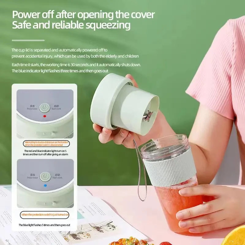 🍏 Mini Electric Rechargeable Portable Wireless Juicer Cup – 6 Blades for Effortless Fruit Blending! 🍊