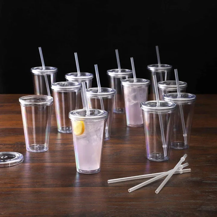 Clear Tumbler with Straw – Double-Layer Reusable Cup