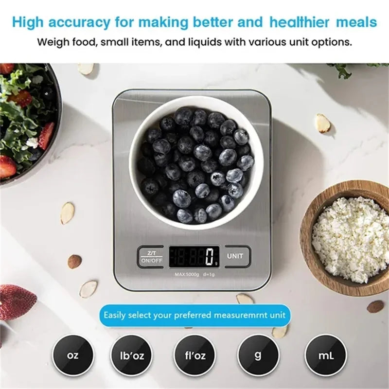 ✨ Precision Digital Kitchen Scale – 5kg/10kg, Stainless Steel, USB Rechargeable 📏🍽️