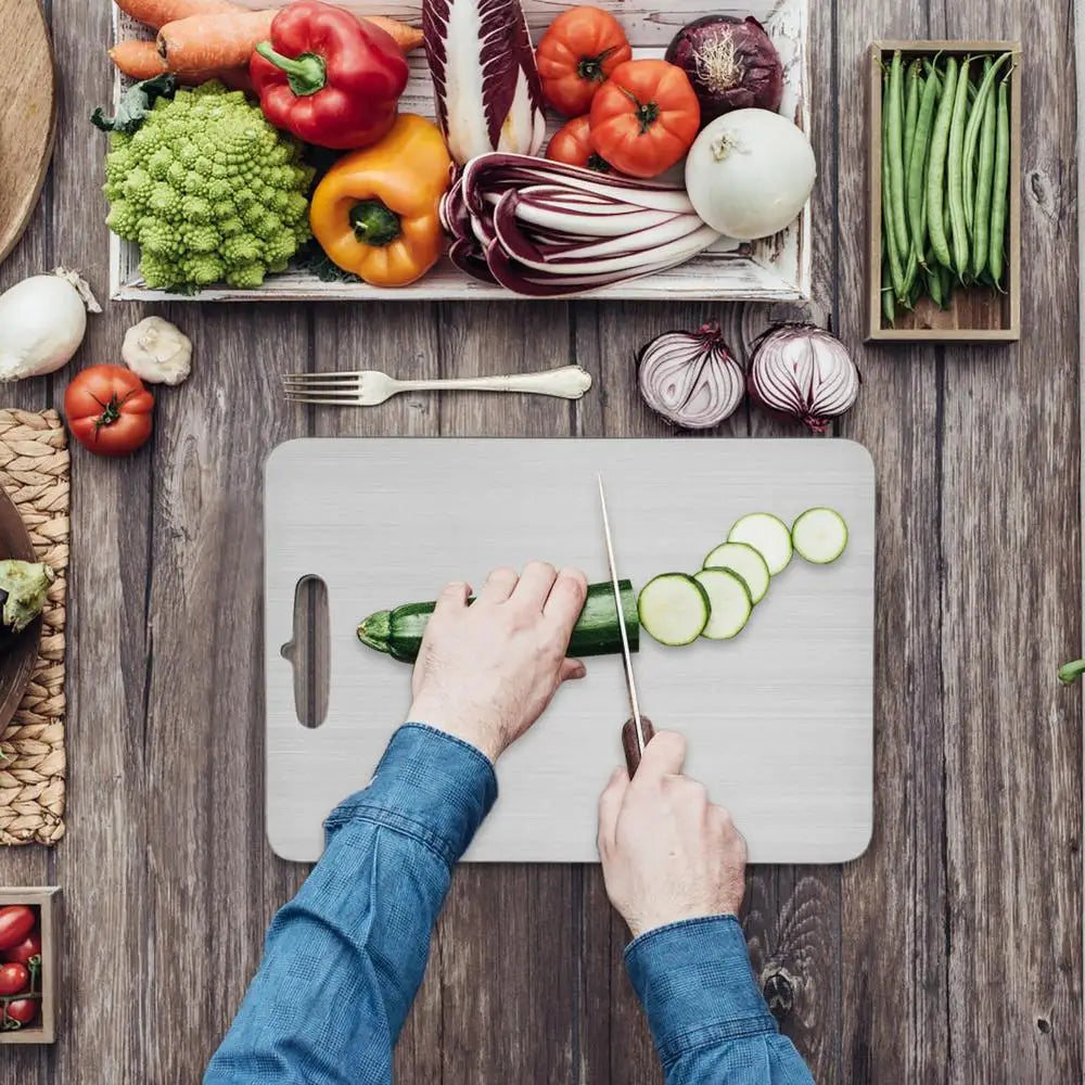 ✨ Premium Stainless Steel Titanium Cutting Board | Double-Sided, Portable, &amp; Durable for Efficient Meal Prep 🥗🍖