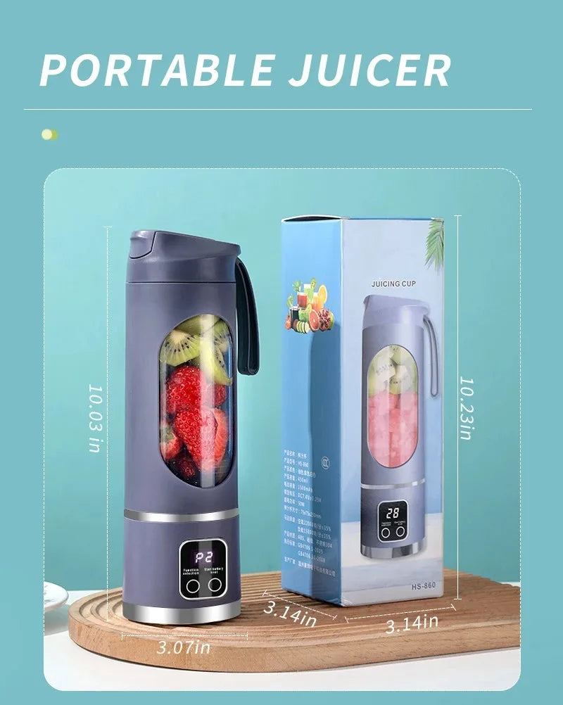 🍹 10-Blade Portable Fruit Juicer - 450ml | USB Rechargeable & 3 Speeds 🥤