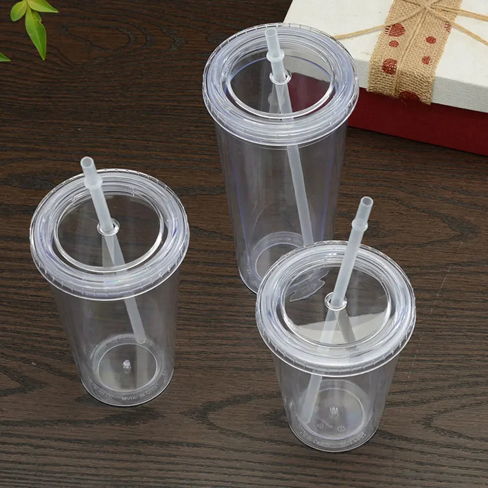 Clear Tumbler with Straw – Double-Layer Reusable Cup