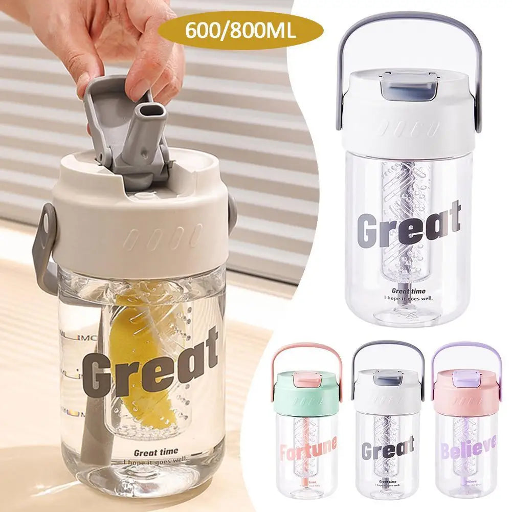 Spill-Proof Water Bottle with Straw - 600/800ml