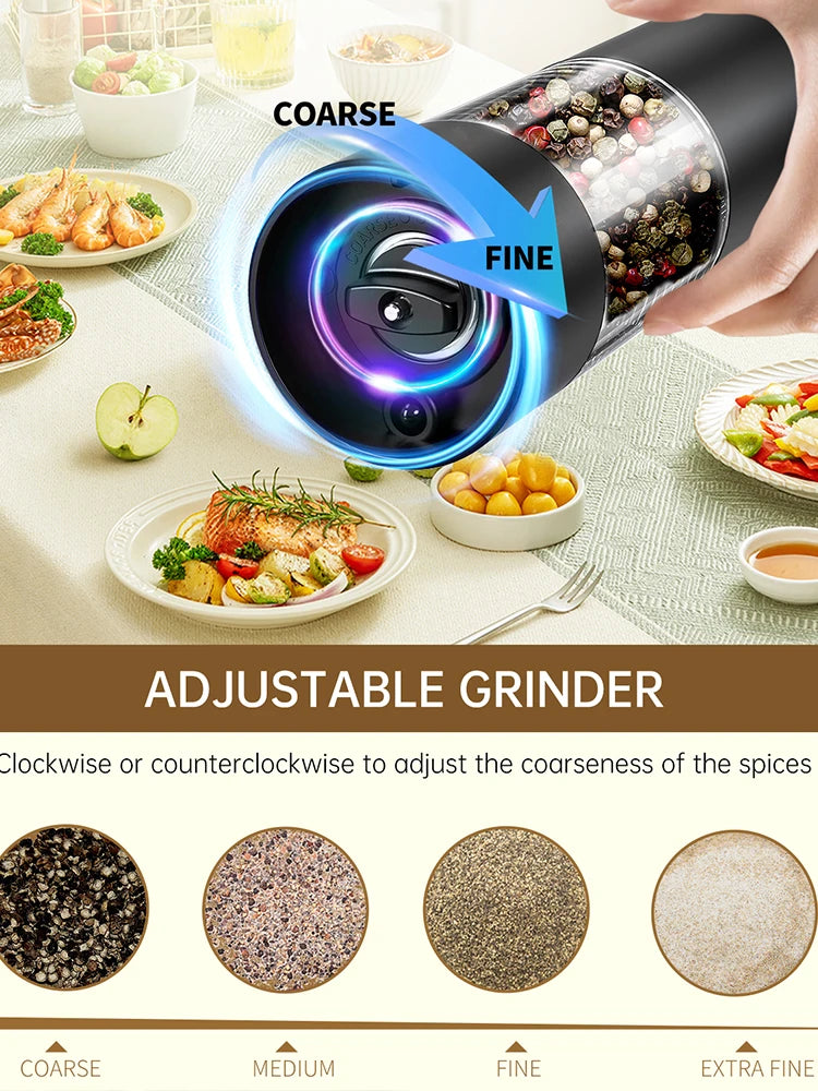 🌟 Electric Salt & Pepper Grinder Set – Adjustable, LED, USB Rechargeable