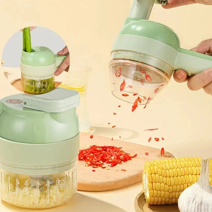 4-In-1 Electric Vegetable Cutter Set: Handheld Wireless Electric Garlic Masher