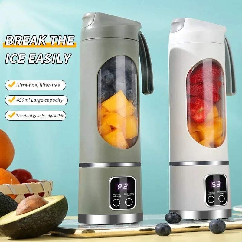 🍹 10-Blade Portable Fruit Juicer - 450ml | USB Rechargeable & 3 Speeds 🥤