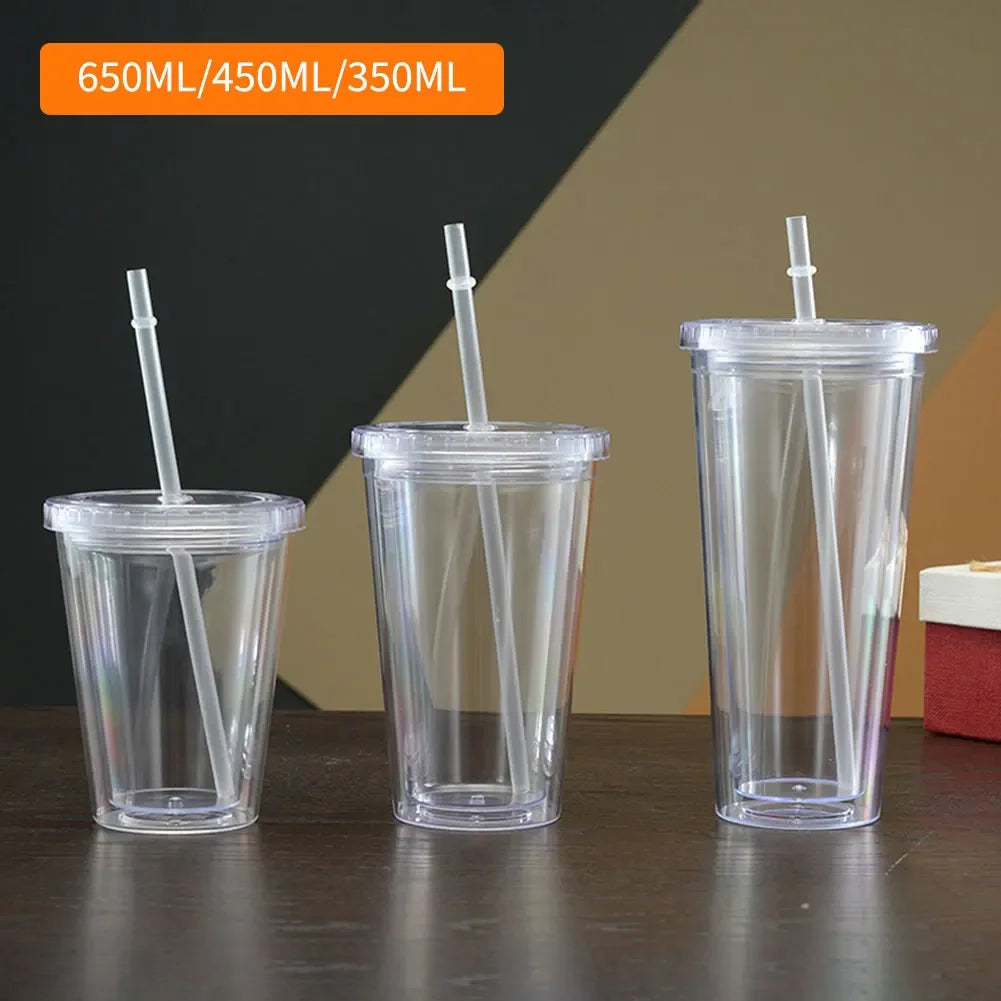 Clear Tumbler with Straw – Double-Layer Reusable Cup