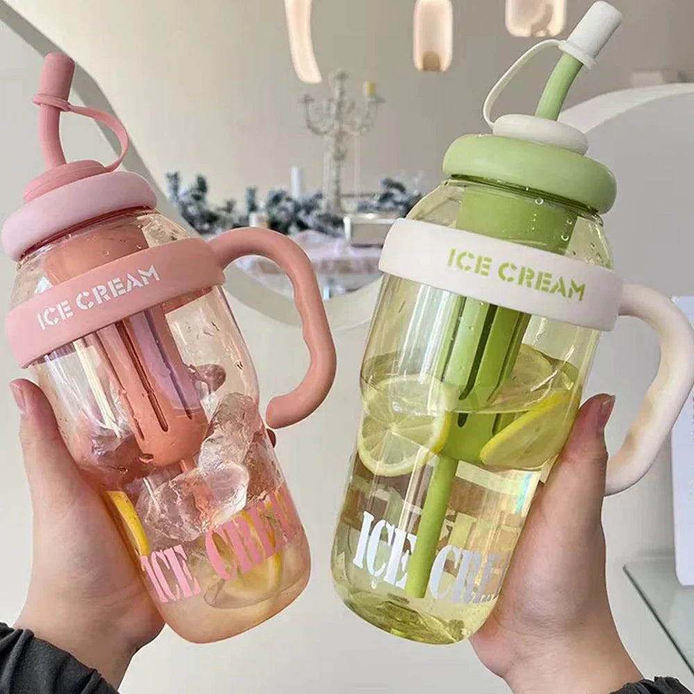 🏋️‍♀️ Giant Cute Sport Water Bottle with Straw | 600ml/1300ml Capacity 💧