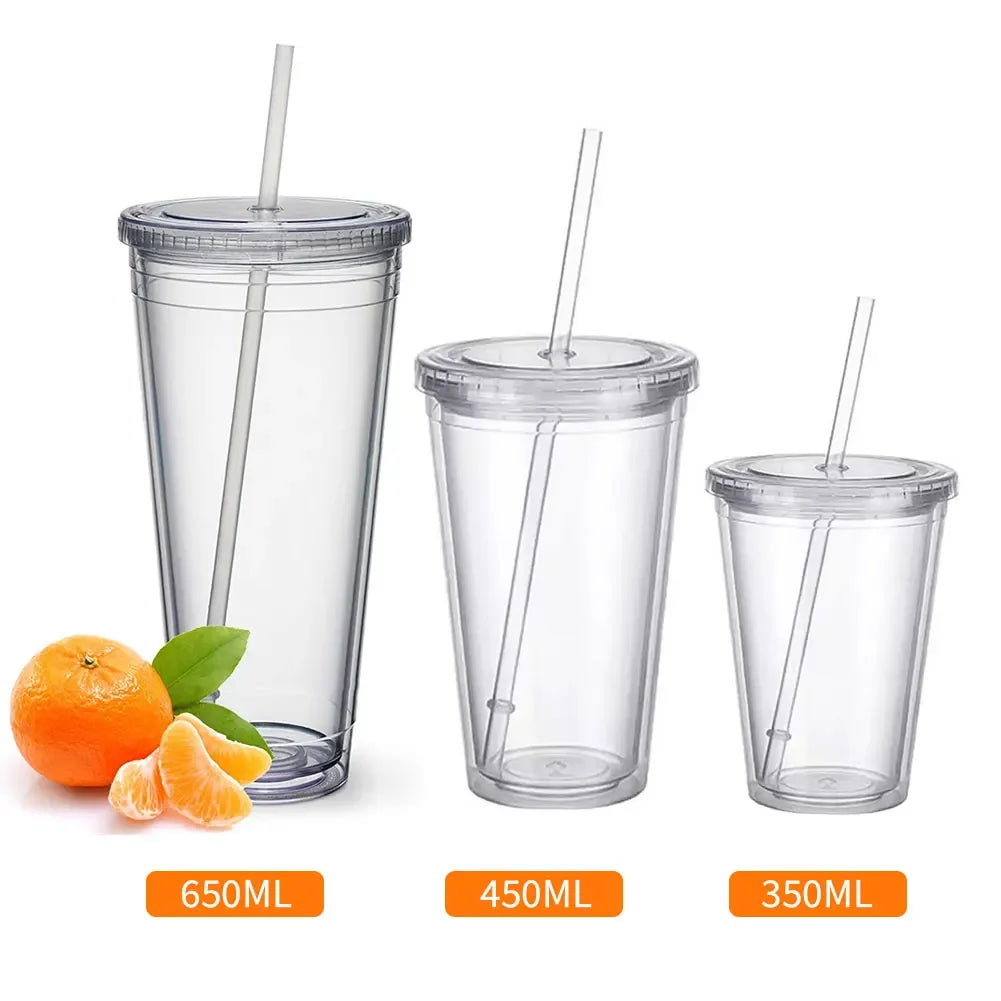 Clear Tumbler with Straw – Double-Layer Reusable Cup