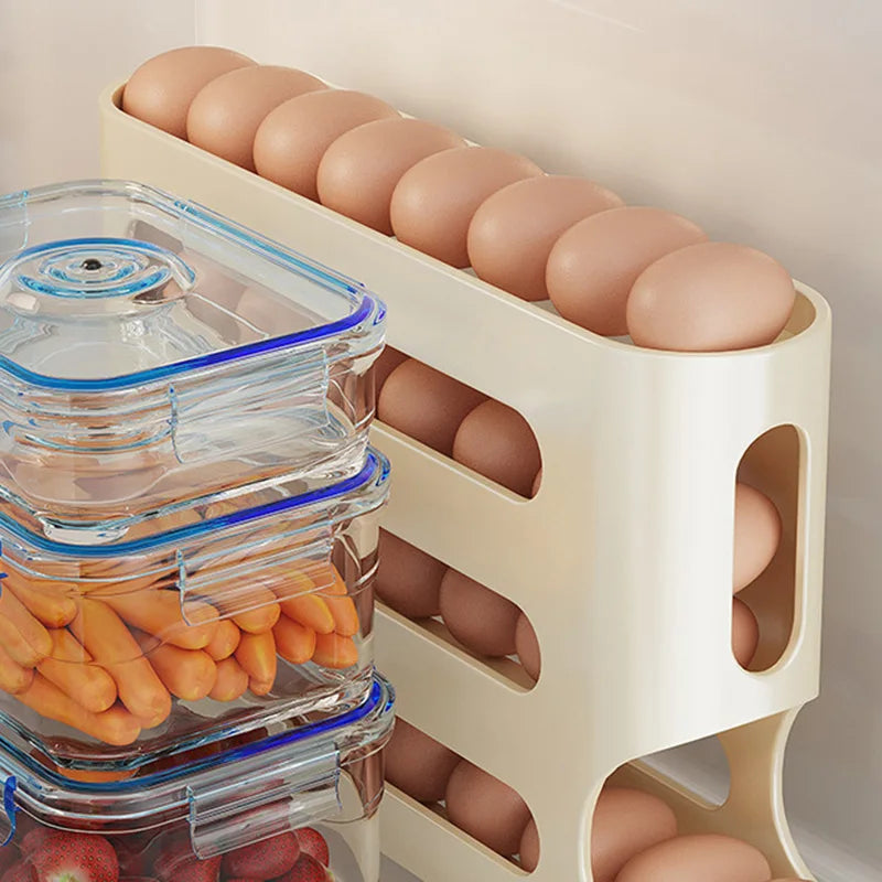 4-Layer Automatic Rolling Egg Holder for Fridge