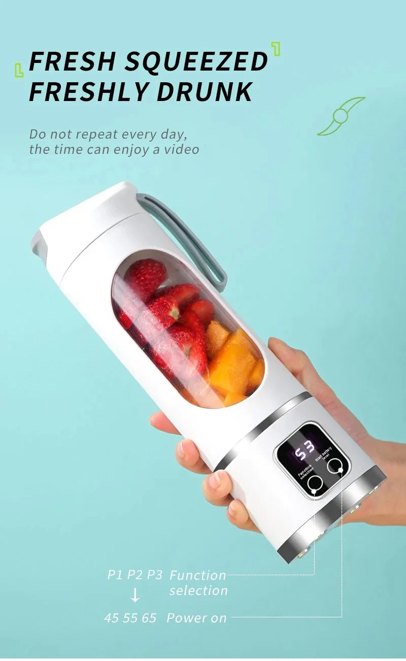 🍹 10-Blade Portable Fruit Juicer - 450ml | USB Rechargeable & 3 Speeds 🥤