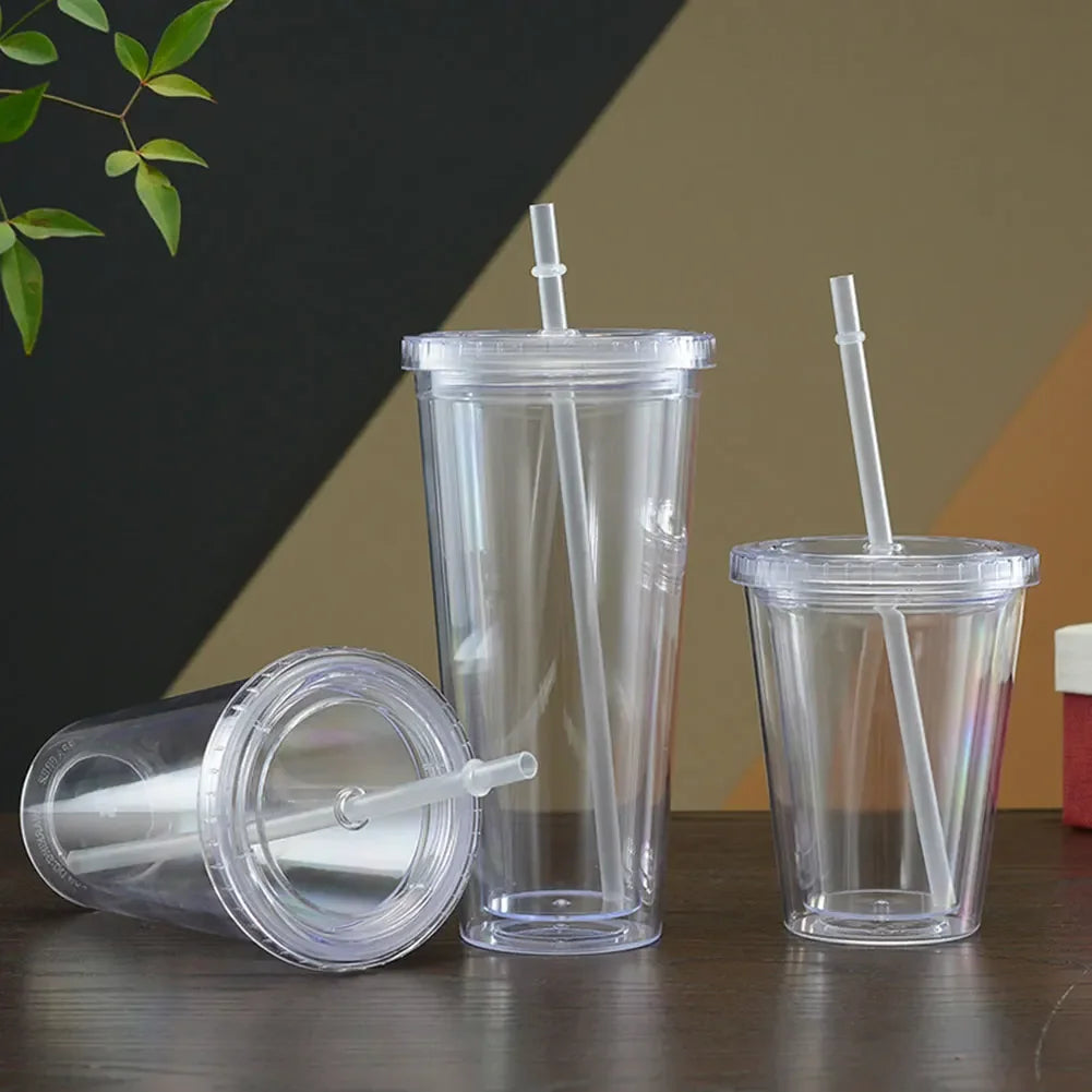 Clear Tumbler with Straw – Double-Layer Reusable Cup