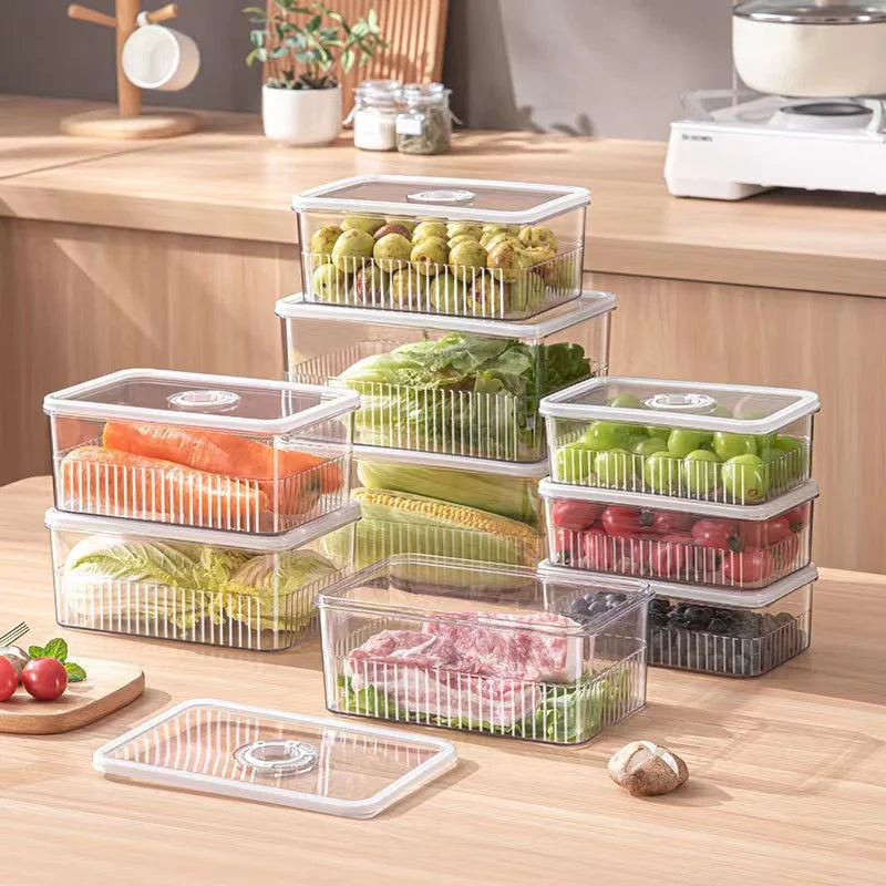 ✨ Transparent Fridge Organizer - Fresh Produce Storage Baskets (Set of 3) | Keep Fruits &amp; Vegetables Fresh Longer 🍎🥦