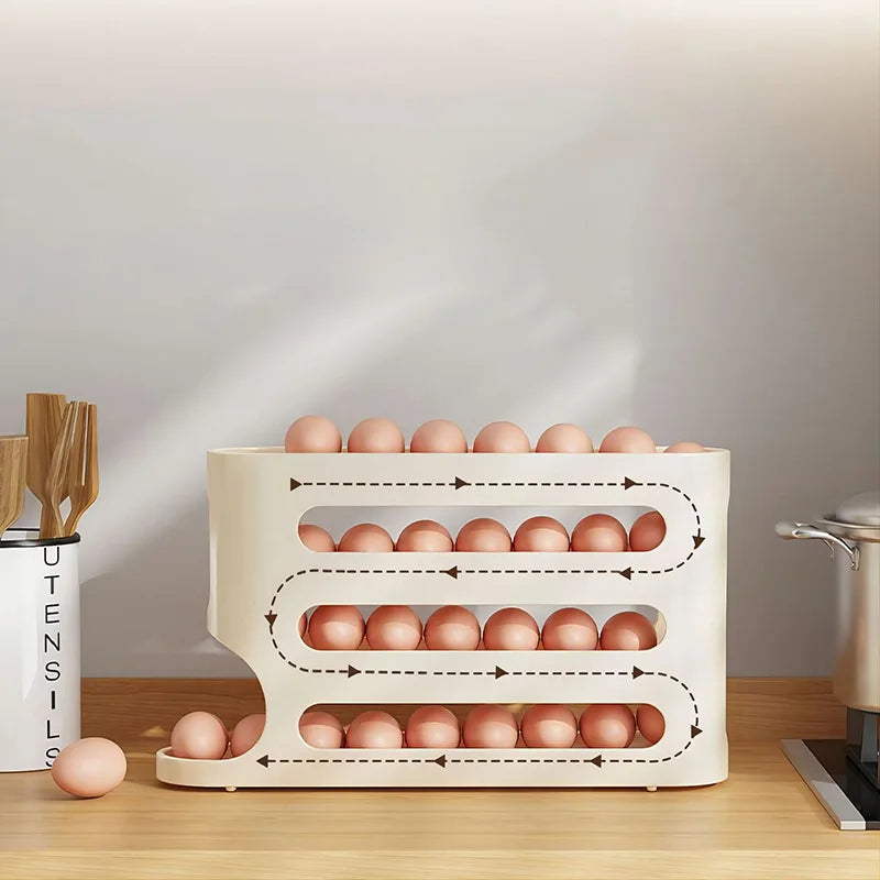 4-Layer Automatic Rolling Egg Holder for Fridge