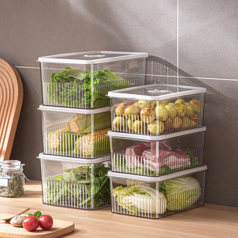 ✨ Transparent Fridge Organizer - Fresh Produce Storage Baskets (Set of 3) | Keep Fruits &amp; Vegetables Fresh Longer 🍎🥦