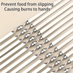 Silver Barbecue Skewer Stainless Steel Storage Tube Reusable Grill Sticks Flat BBQ Fork BBQ Utensil Kitchen Outdoor Camping Tool - Image 4