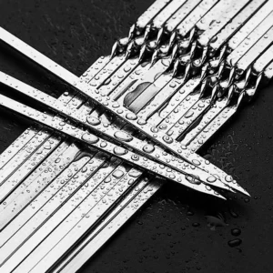 Silver Barbecue Skewer Stainless Steel Storage Tube Reusable Grill Sticks Flat BBQ Fork BBQ Utensil Kitchen Outdoor Camping Tool - Image 5